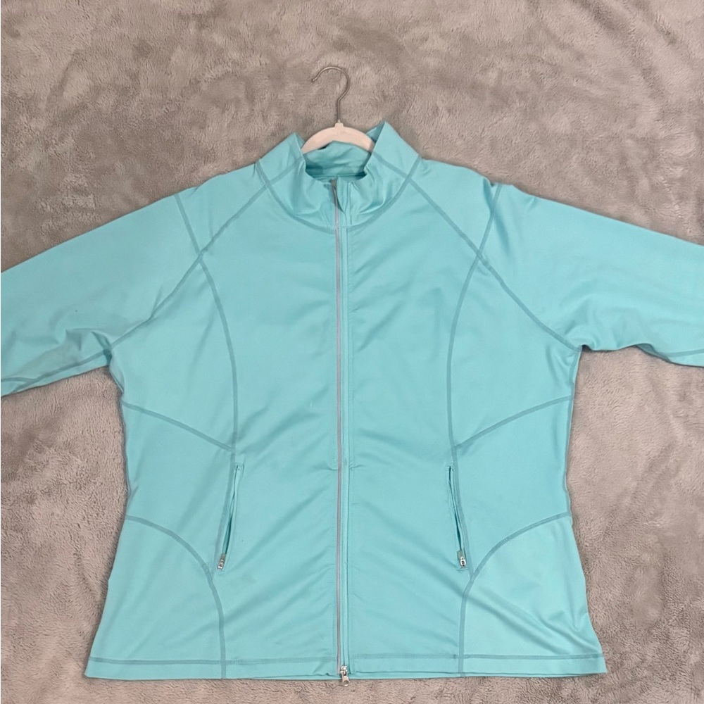 Live Life Large Women’s Aqua Blue Full-Zip Active Jacket – Size 2X